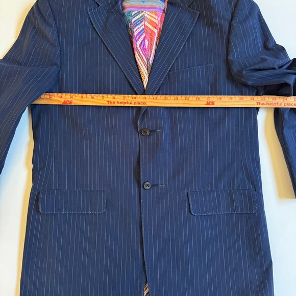 Robert Graham Navy Blue Pinstripe Mens Blazer Size Large EUC Sport Coat Preppy - Picture 11 of 13